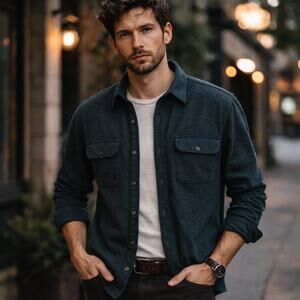 BONOBOS Wool Silk Slim Fit Speckled Deep Green Sz Medium Button Up Shirt Shacket